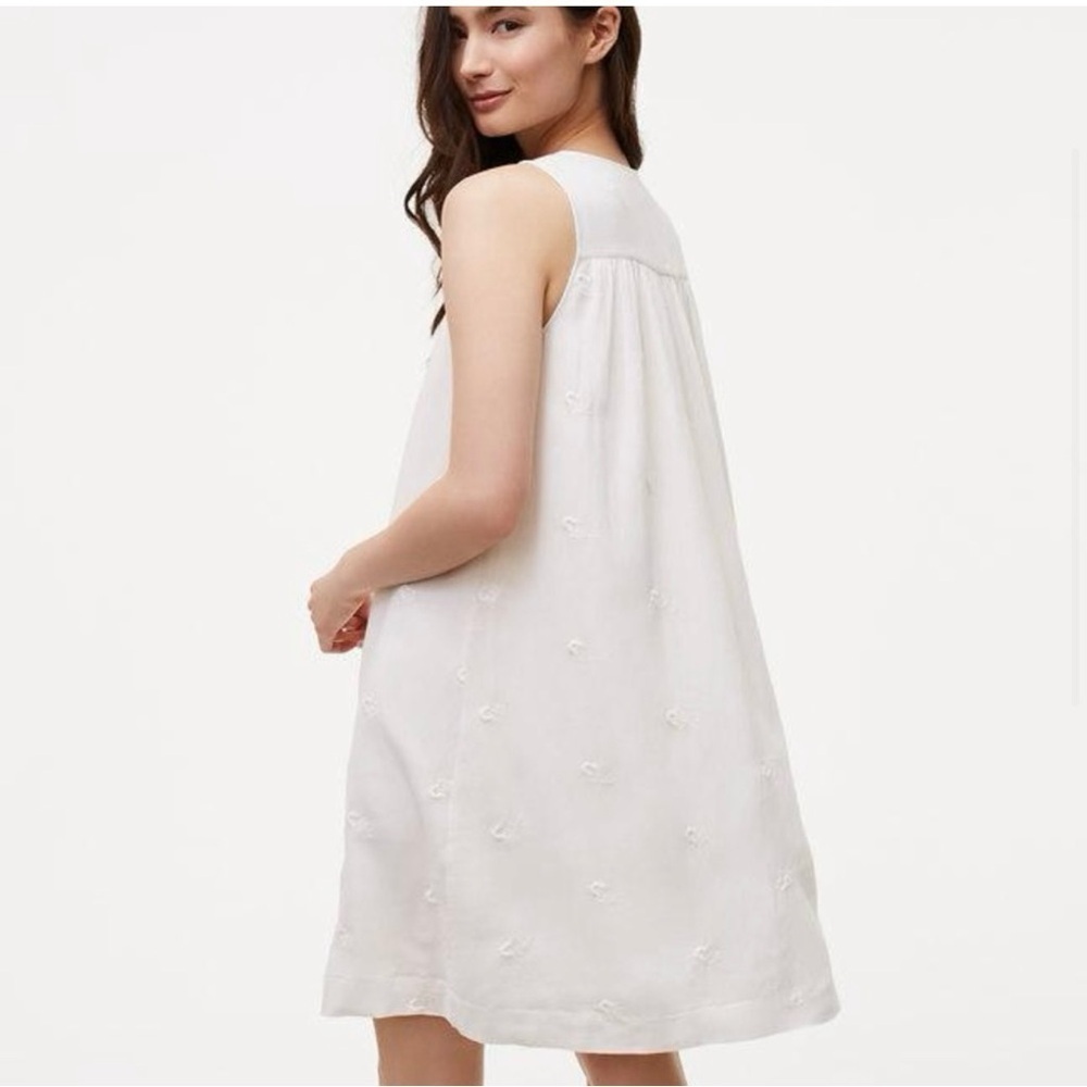NWT Loft Embroidered Tassel Swing Mini Dress XS Petite Ivory Boho Cotton Blend - Picture 3 of 12